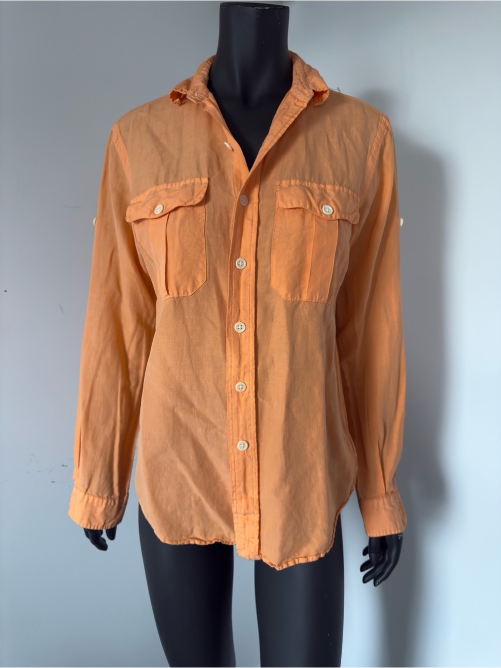 425. Polo Ralph Lauren Linen Cotton Mulberry Silk Button-Down Orange Shirt